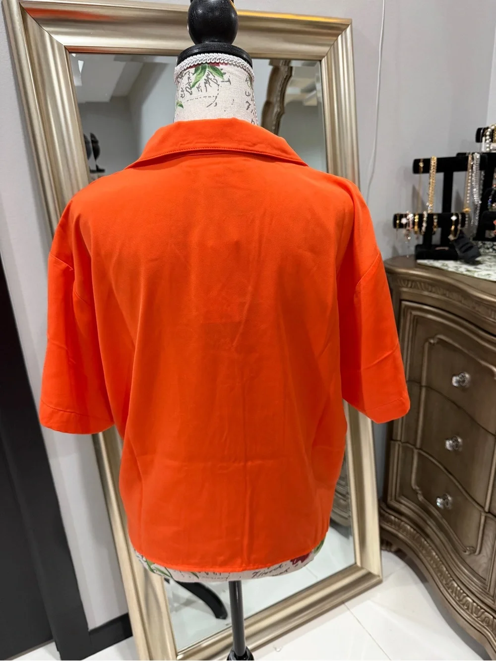 Michael Kors Vibrant Orange Short-Sleeve Button-Down Blouse